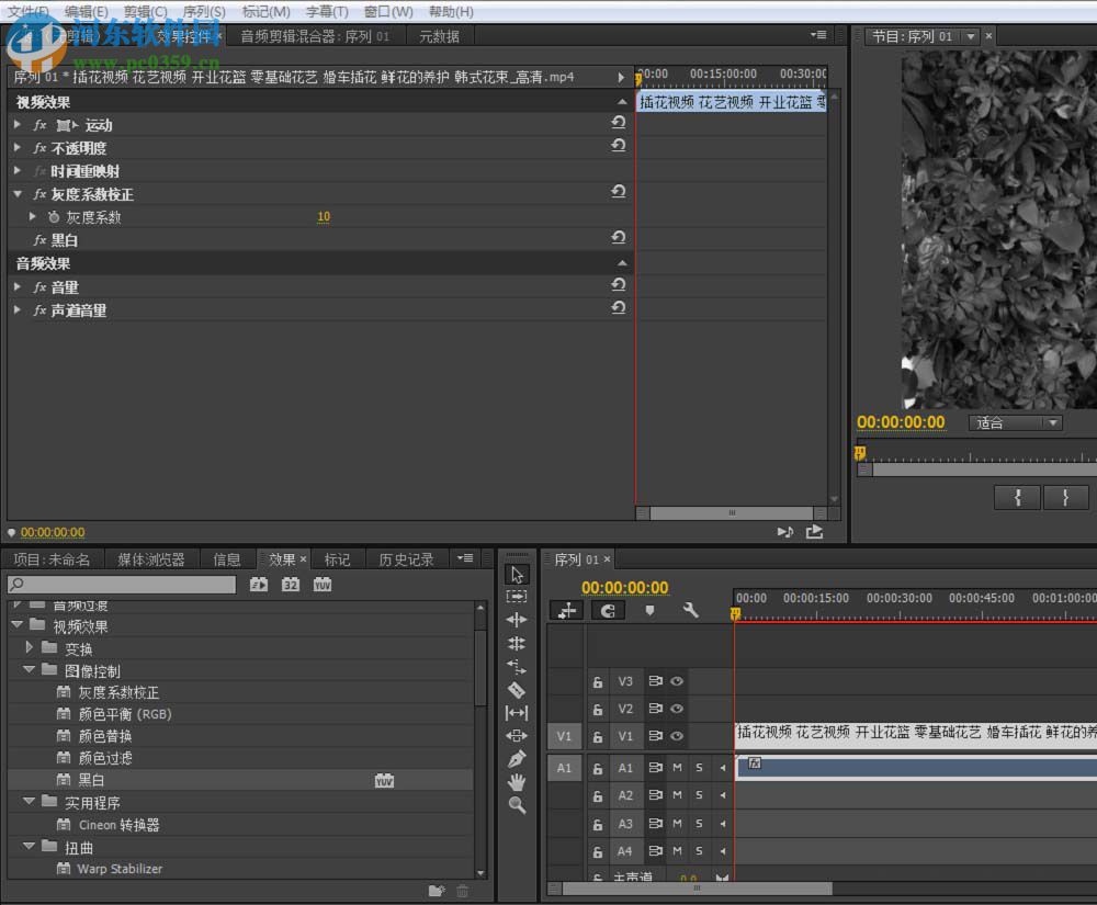 pr黑白效果的制作方法