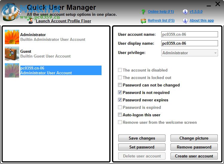 Quick User Manager(快速设置windows系统账户)