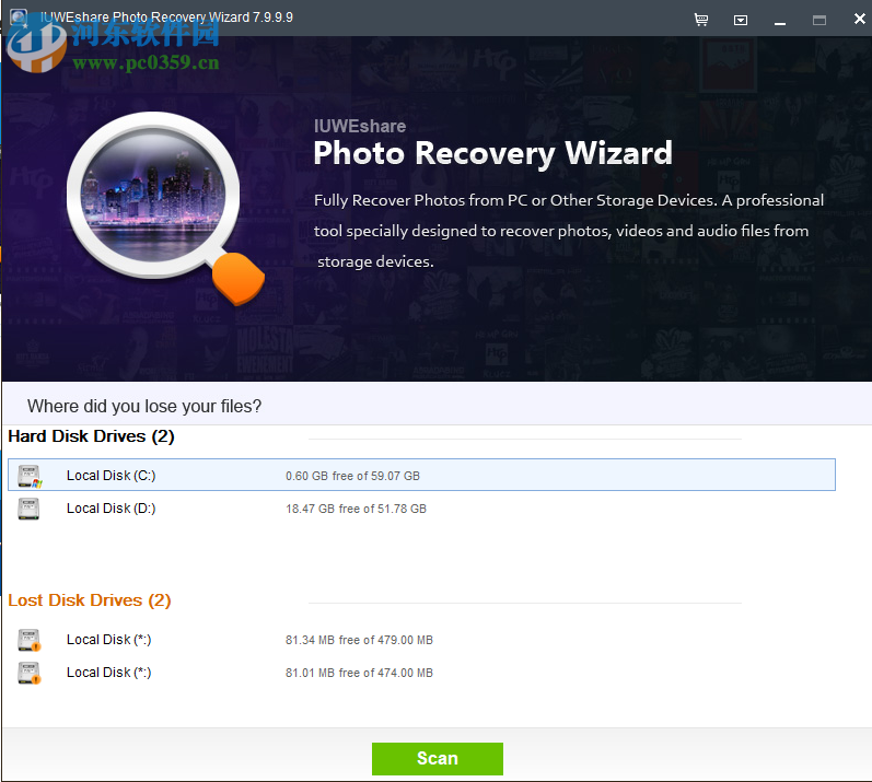 IUWEshare Photo Recovery Wizard(免费<a href=https://www.pc0359.cn/zt/zphf/ target=_blank class=infotextkey>照片恢复</a>软件) 7.9.9.9 破解版